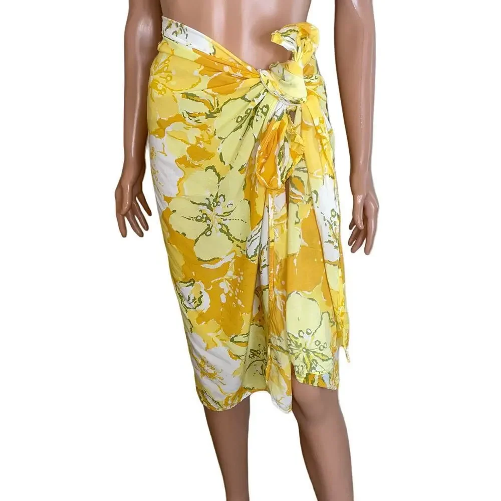 Faithfull the Brand Asturias wrap scarf yellow floral print lightweight OSFM